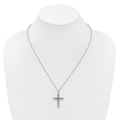 Shey Couture Sterling Silver Rhodium-plated with 14k Accent Round Amethyst Textured Cross 18 inch with 2 inch Extension Necklace