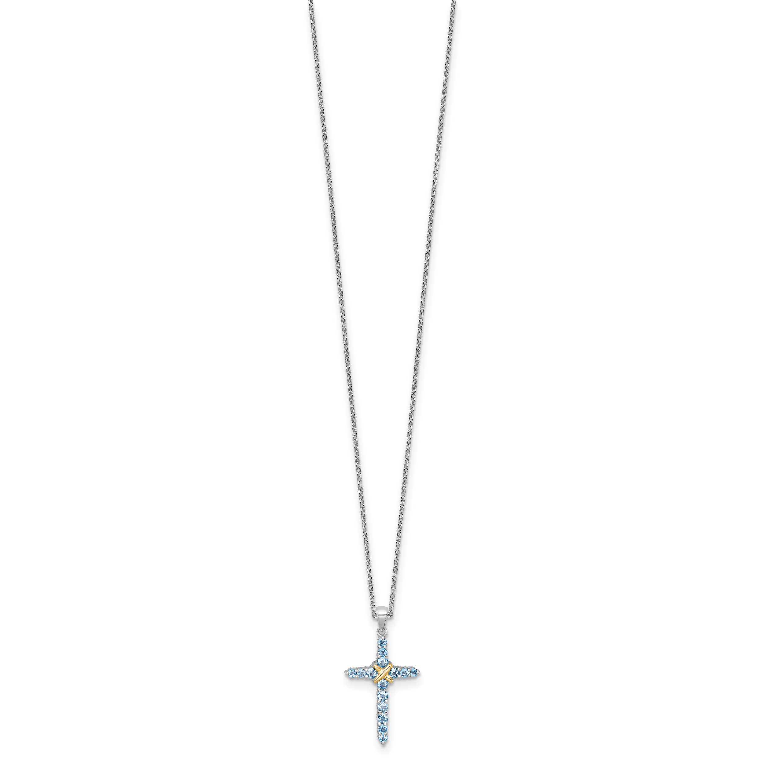 Shey Couture Sterling Silver Rhodium-plated with 14k -X- Accent Round Light Swiss Blue Topaz Cross 18 inch with 2 inch Extension Necklace Secondary image