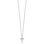 Shey Couture Sterling Silver Rhodium-plated with 14k -X- Accent Round Light Swiss Blue Topaz Cross 18 inch with 2 inch Extension Necklace