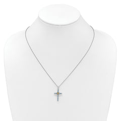 Shey Couture Sterling Silver Rhodium-plated with 14k -X- Accent Round Light Swiss Blue Topaz Cross 18 inch with 2 inch Extension Necklace