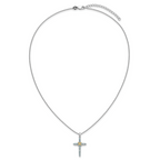 Shey Couture Sterling Silver Rhodium-plated with 14k -X- Accent Round Light Swiss Blue Topaz Cross 18 inch with 2 inch Extension Necklace