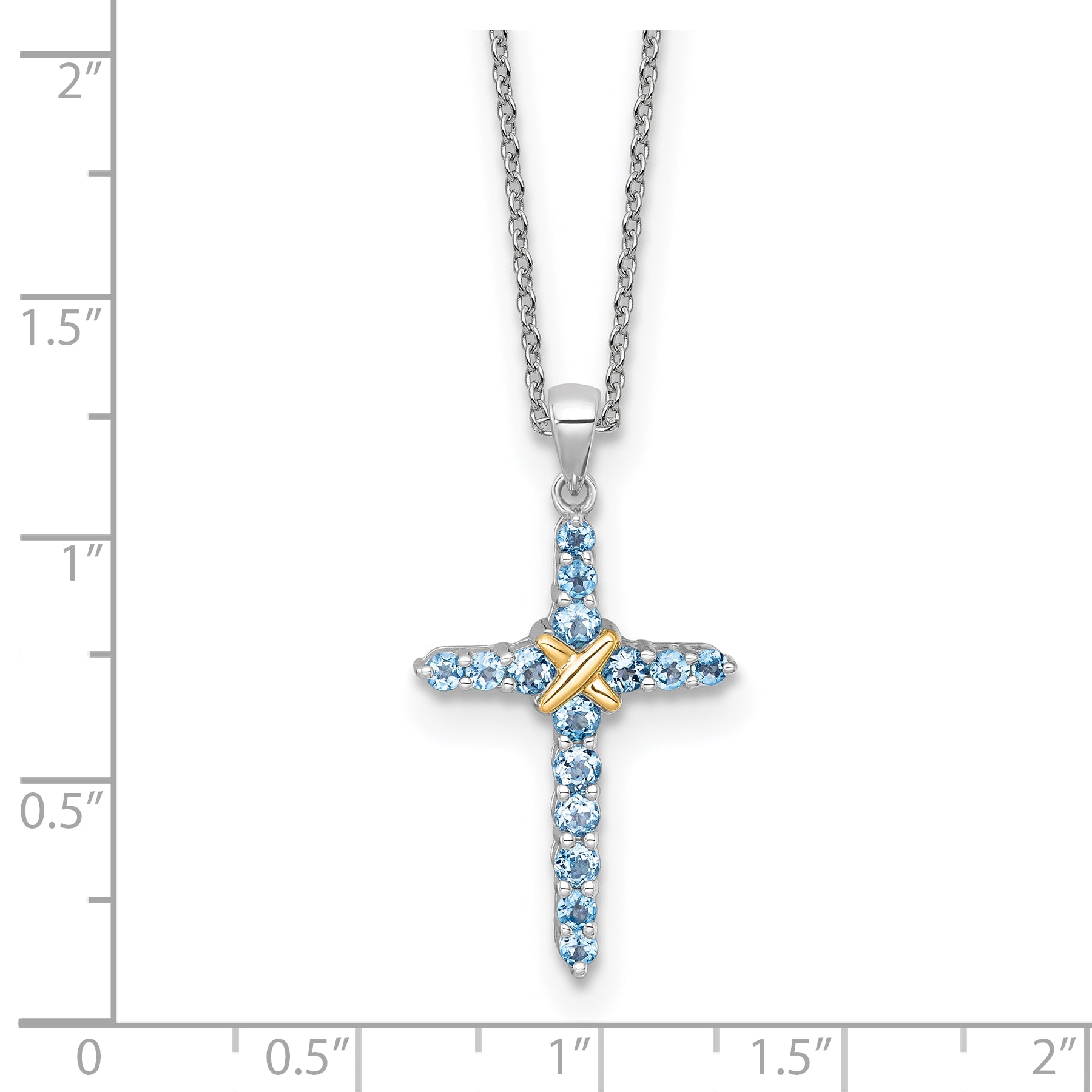Shey Couture Sterling Silver Rhodium-plated with 14k -X- Accent Round Light Swiss Blue Topaz Cross 18 inch with 2 inch Extension Necklace
