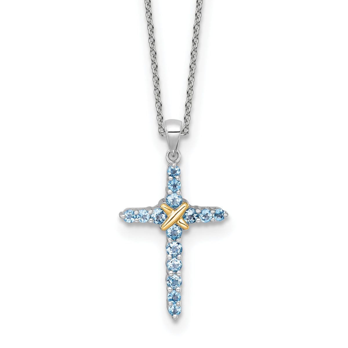 Round Swiss Blue Topaz Cross Necklace in Sterling Silver, 18 Inch - Sophia Jewelers Main image
