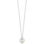 Shey Couture Sterling Silver Rhodium-plated Twisted Circle with 14k Leaf Accent Round Light Swiss Blue Topaz 18 inch with 2 inch Extension Necklace