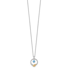 Shey Couture Sterling Silver Rhodium-plated Twisted Circle with 14k Leaf Accent Round Light Swiss Blue Topaz 18 inch with 2 inch Extension Necklace