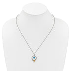 Shey Couture Sterling Silver Rhodium-plated Twisted Circle with 14k Leaf Accent Round Light Swiss Blue Topaz 18 inch with 2 inch Extension Necklace