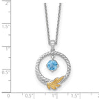Shey Couture Sterling Silver Rhodium-plated Twisted Circle with 14k Leaf Accent Round Light Swiss Blue Topaz 18 inch with 2 inch Extension Necklace