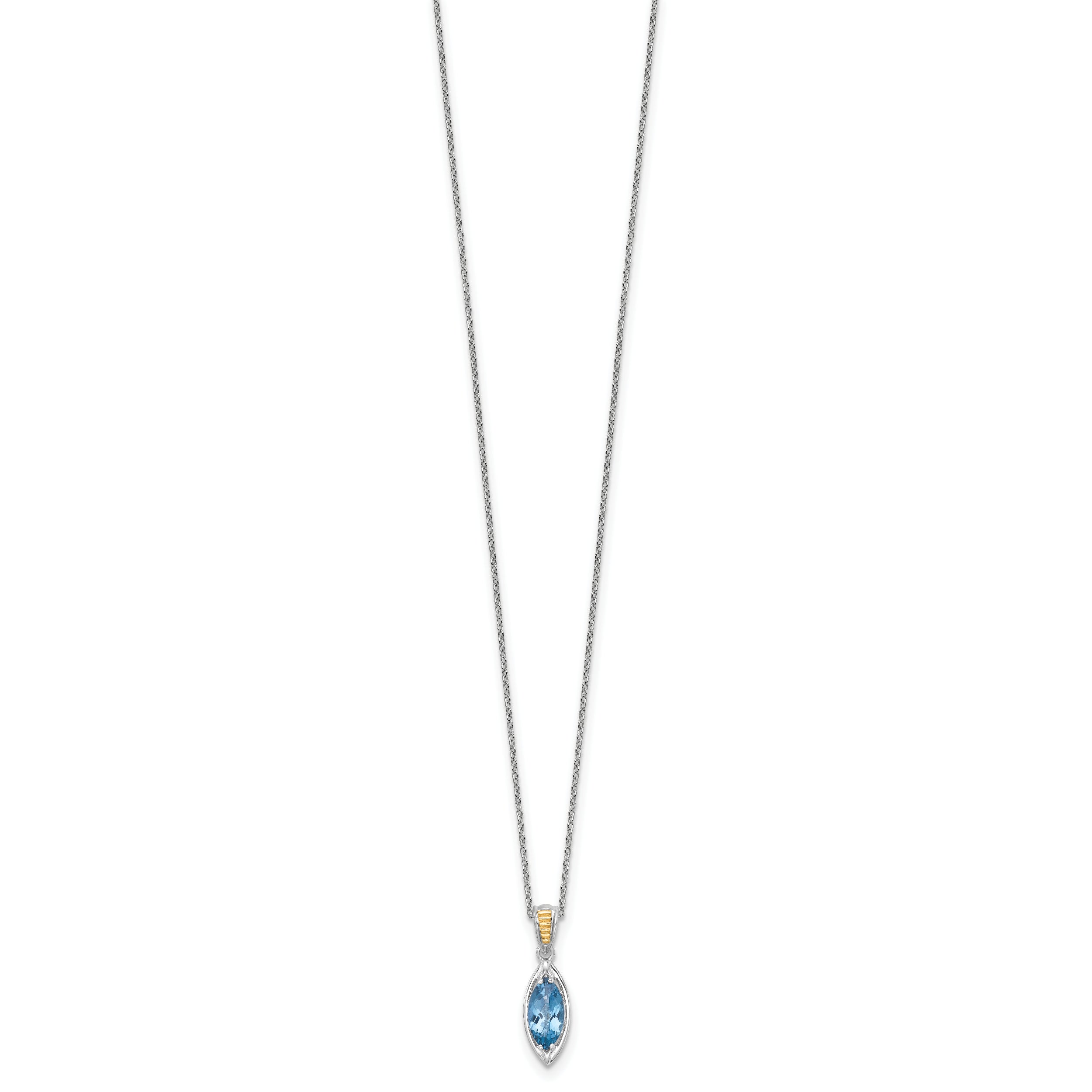 Shey Couture Sterling Silver Rhodium-plated with 14k Accent Marquise London Blue Topaz Navette 18 inch with 2 inch Extension Necklace
