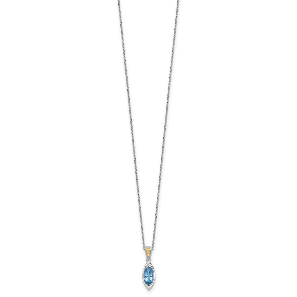 Shey Couture Sterling Silver Rhodium-plated with 14k Accent Marquise London Blue Topaz Navette 18 inch with 2 inch Extension Necklace