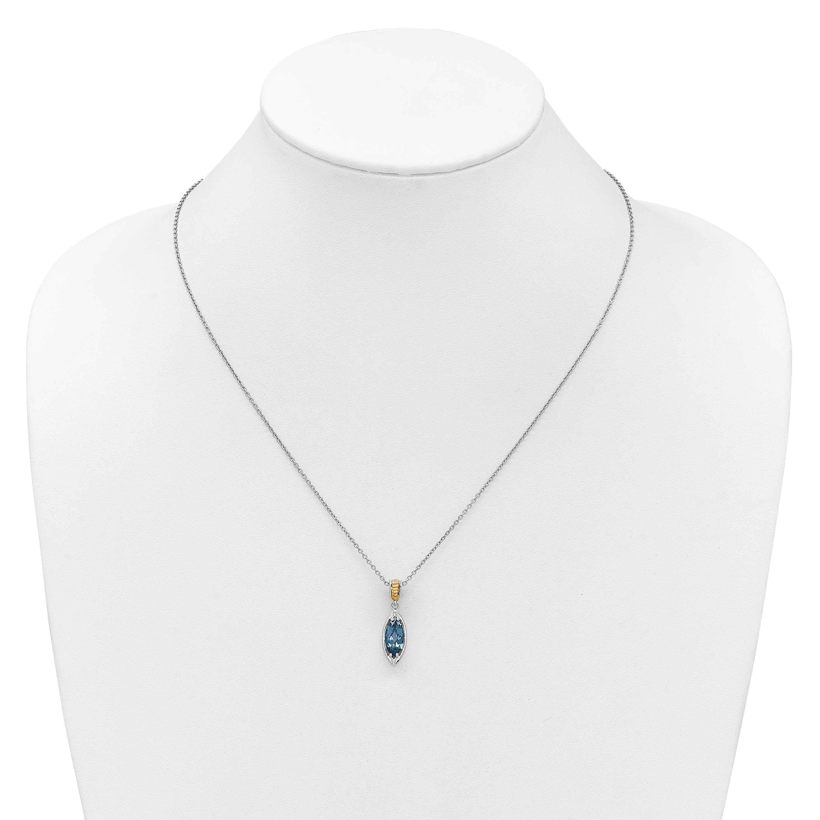 Shey Couture Sterling Silver Rhodium-plated with 14k Accent Marquise London Blue Topaz Navette 18 inch with 2 inch Extension Necklace
