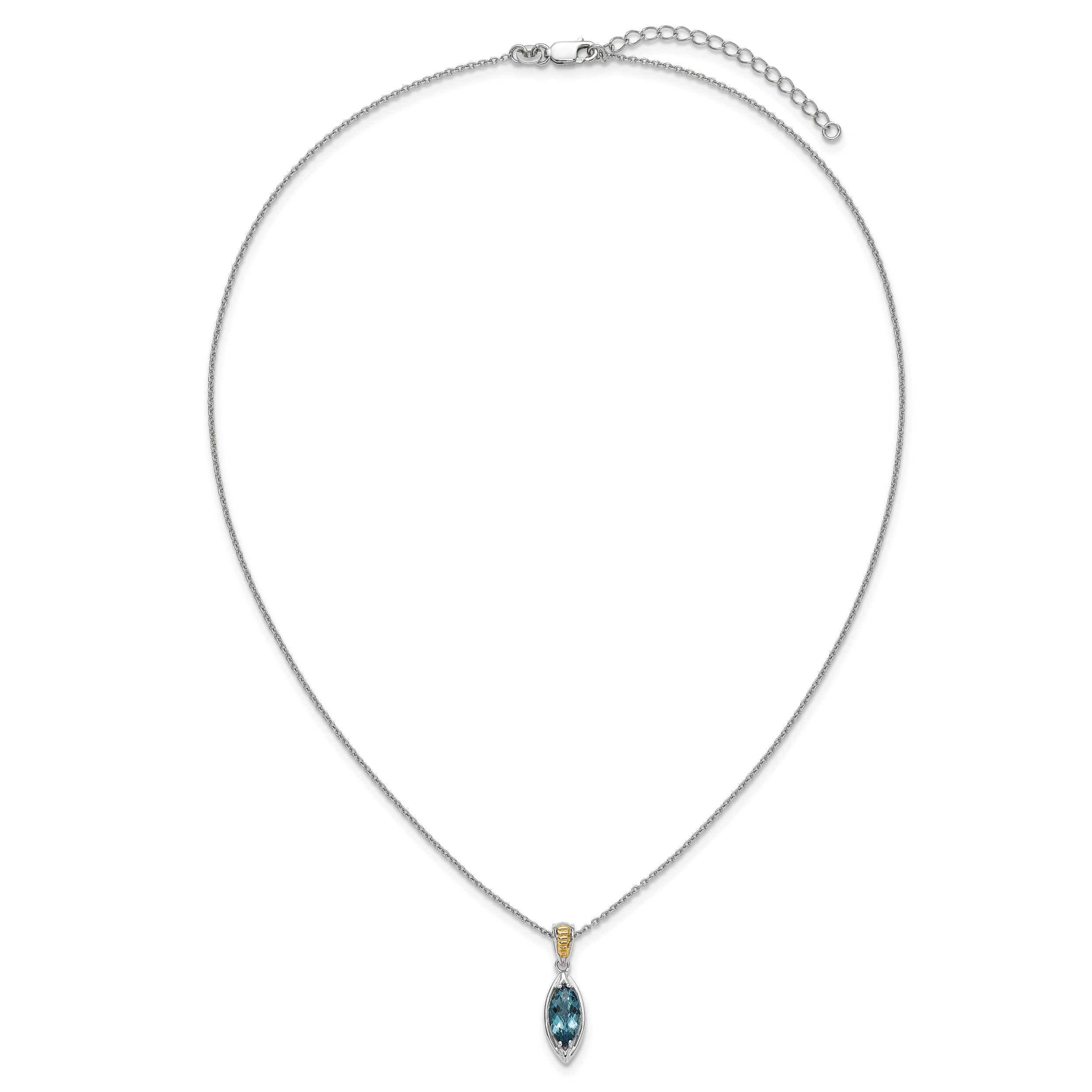 Shey Couture Sterling Silver Rhodium-plated with 14k Accent Marquise London Blue Topaz Navette 18 inch with 2 inch Extension Necklace