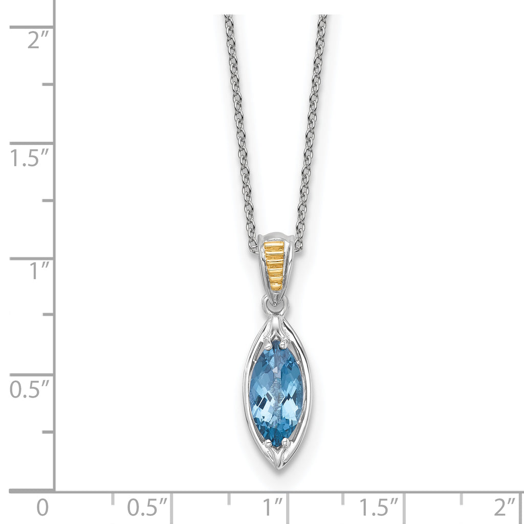 Shey Couture Sterling Silver Rhodium-plated with 14k Accent Marquise London Blue Topaz Navette 18 inch with 2 inch Extension Necklace