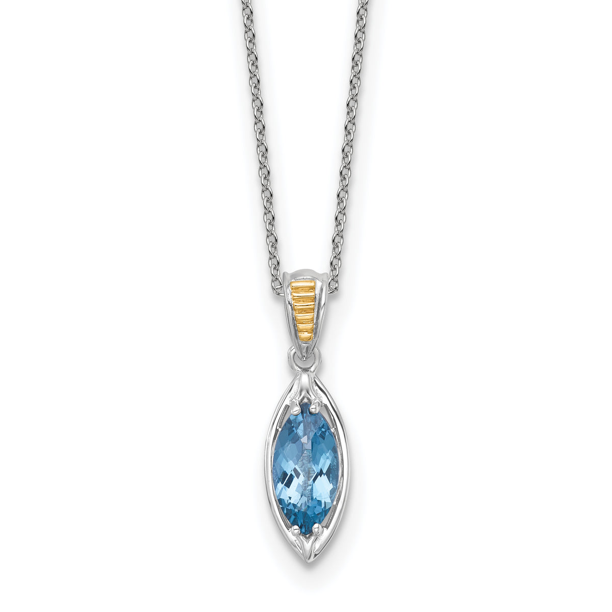 Shey Couture Sterling Silver Rhodium-plated with 14k Accent Marquise London Blue Topaz Navette 18 inch with 2 inch Extension Necklace