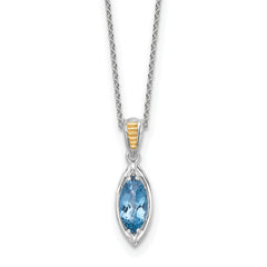 Shey Couture Sterling Silver Rhodium-plated with 14k Accent Marquise London Blue Topaz Navette 18 inch with 2 inch Extension Necklace