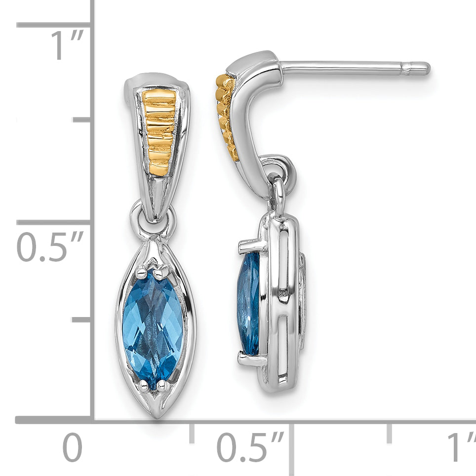 Shey Couture Sterling Silver Rhodium-plated with 14k Accent Marquise London Blue Topaz Post Dangle Earrings
