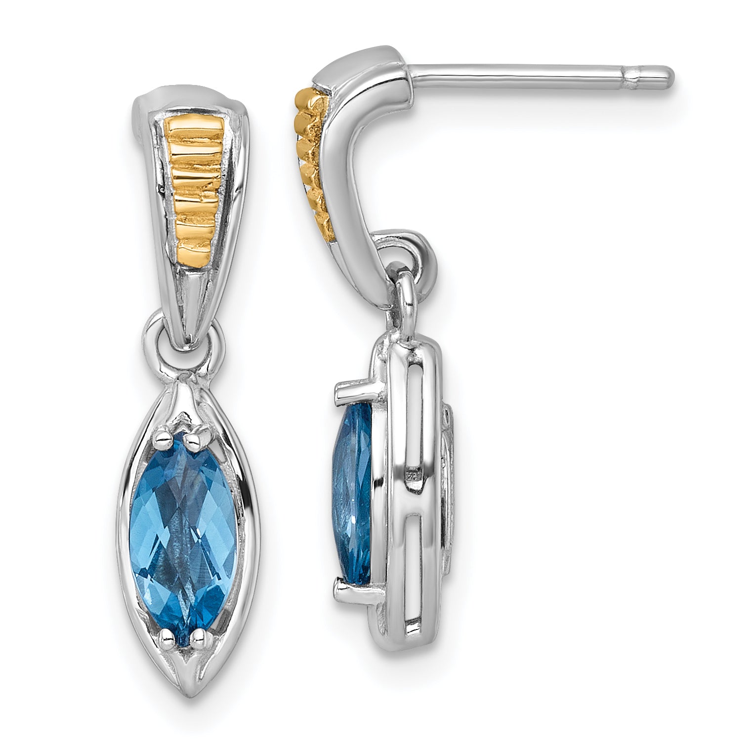 Shey Couture Sterling Silver Rhodium-plated with 14k Accent Marquise London Blue Topaz Post Dangle Earrings Main image