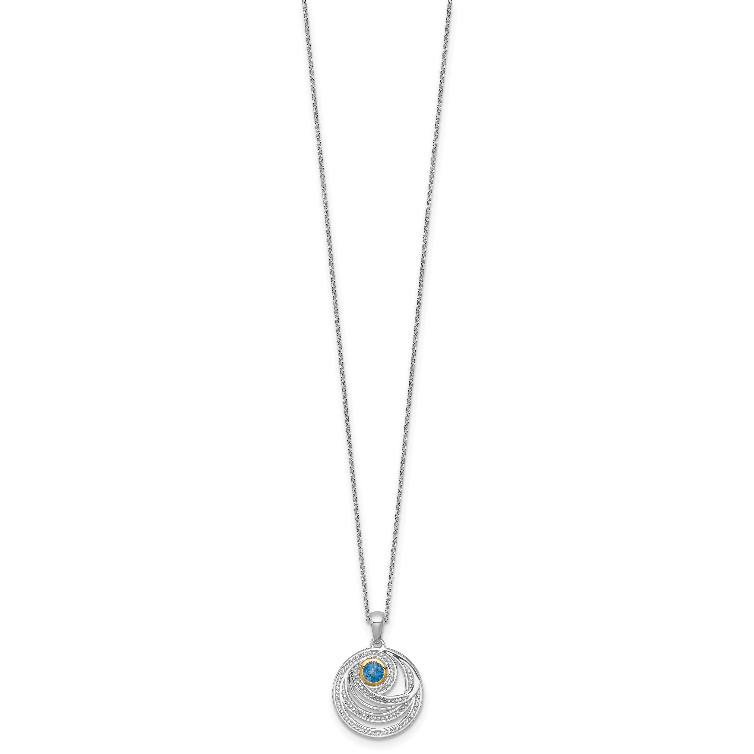 Shey Couture Sterling Silver Rhodium-plated with 14k Accent Round London Blue Topaz Swirl Circle 18 inch with 2 inch Extension Necklace