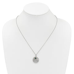 Shey Couture Sterling Silver Rhodium-plated with 14k Accent Round London Blue Topaz Swirl Circle 18 inch with 2 inch Extension Necklace