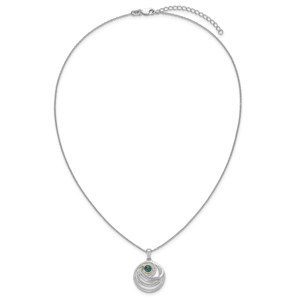 Shey Couture Sterling Silver Rhodium-plated with 14k Accent Round London Blue Topaz Swirl Circle 18 inch with 2 inch Extension Necklace