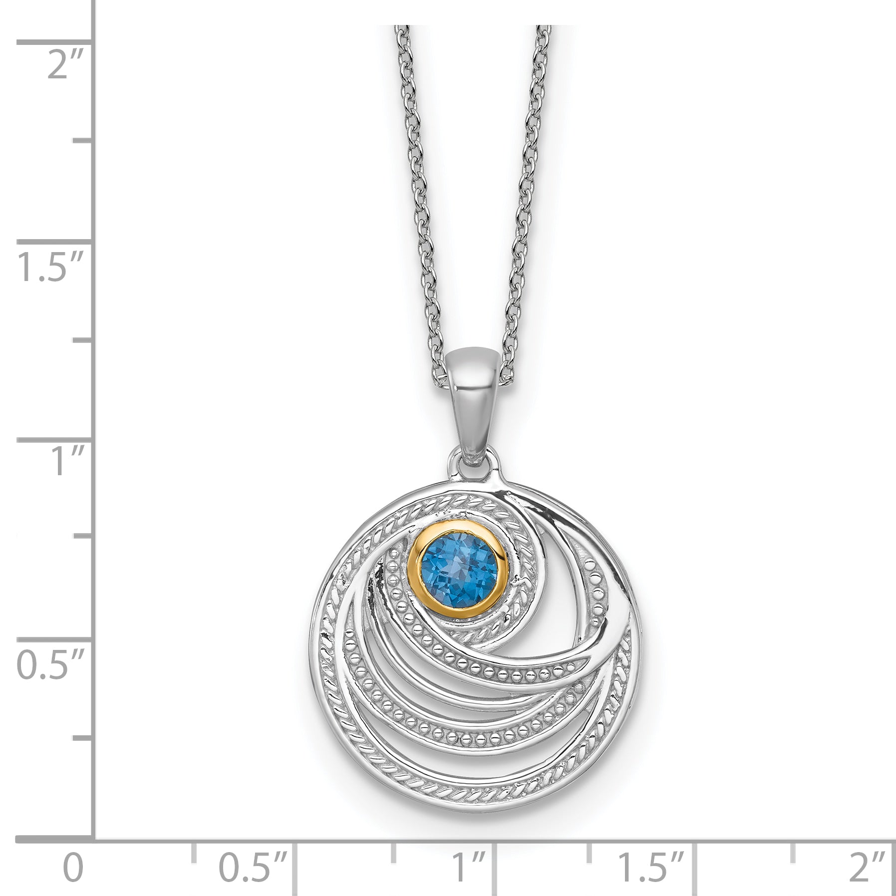 Shey Couture Sterling Silver Rhodium-plated with 14k Accent Round London Blue Topaz Swirl Circle 18 inch with 2 inch Extension Necklace
