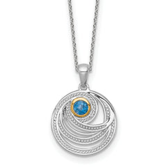 Shey Couture Sterling Silver Rhodium-plated with 14k Accent Round London Blue Topaz Swirl Circle 18 inch with 2 inch Extension Necklace