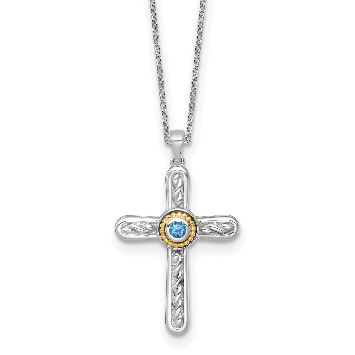 Round London Blue Topaz Cross Necklace in Sterling Silver, 18 Inch - Sophia Jewelers Main image