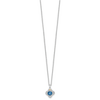Shey Couture Sterling Silver Rhodium-plated with 14k Accent Round London Blue Topaz Flower 18 inch with 2 inch Extension Necklace