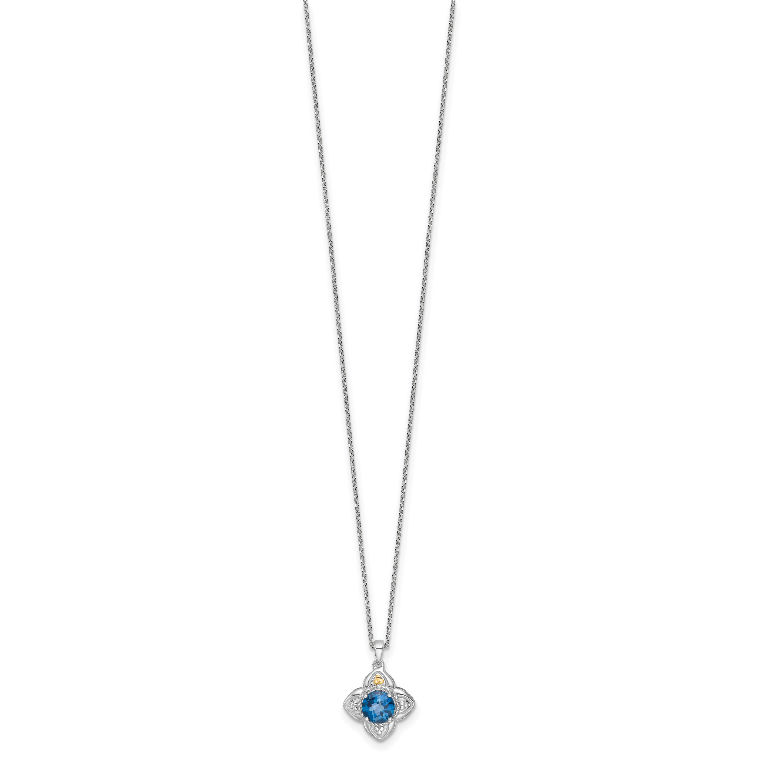Shey Couture Sterling Silver Rhodium-plated with 14k Accent Round London Blue Topaz Flower 18 inch with 2 inch Extension Necklace