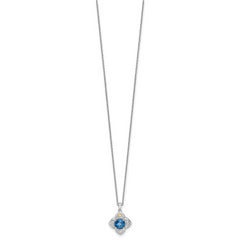 Shey Couture Sterling Silver Rhodium-plated with 14k Accent Round London Blue Topaz Flower 18 inch with 2 inch Extension Necklace
