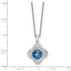 Shey Couture Sterling Silver Rhodium-plated with 14k Accent Round London Blue Topaz Flower 18 inch with 2 inch Extension Necklace