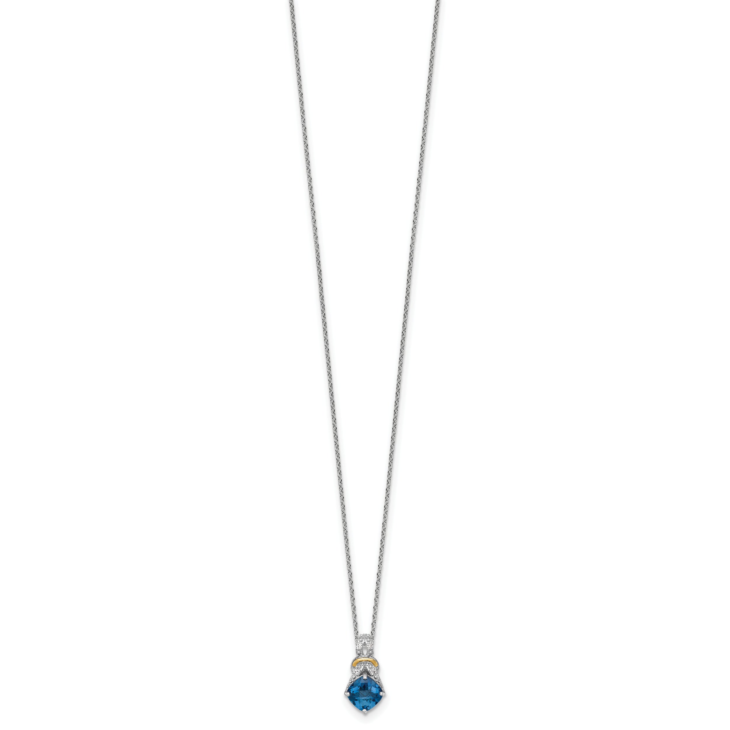 Shey Couture Sterling Silver Rhodium-plated with 14k Accent Checker Cushion London Blue Topaz .04ct. Diamond 18 inch w/2 inch Extension Necklace