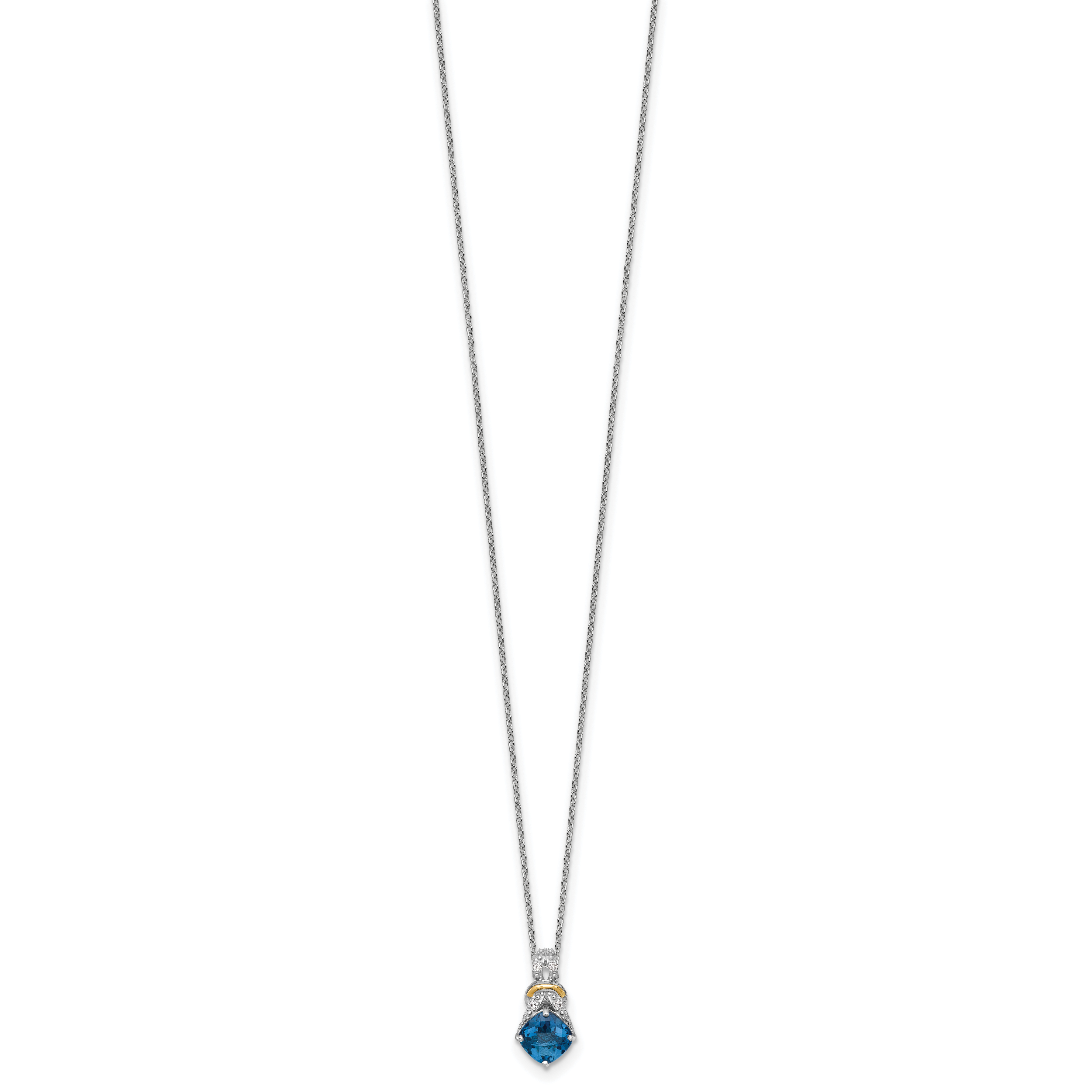 Shey Couture Sterling Silver Rhodium-plated with 14k Accent Checker Cushion London Blue Topaz .04ct. Diamond 18 inch w/2 inch Extension Necklace Secondary image