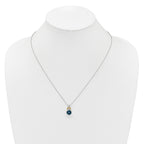 Shey Couture Sterling Silver Rhodium-plated with 14k Accent Checker Cushion London Blue Topaz .04ct. Diamond 18 inch w/2 inch Extension Necklace