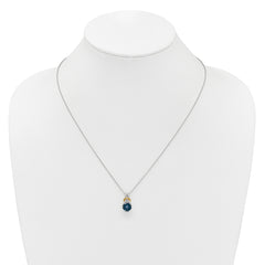 Shey Couture Sterling Silver Rhodium-plated with 14k Accent Checker Cushion London Blue Topaz .04ct. Diamond 18 inch w/2 inch Extension Necklace