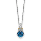 Shey Couture Sterling Silver Rhodium-plated with 14k Accent Checker Cushion London Blue Topaz .04ct. Diamond 18 inch w/2 inch Extension Necklace