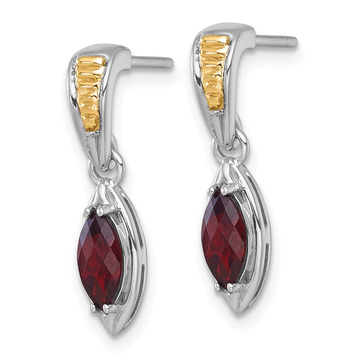 Shey Couture Sterling Silver Rhodium-plated with 14k Accent Marquise Garnet Post Dangle Earrings Secondary image