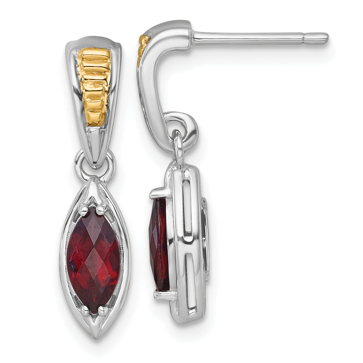 Shey Couture Sterling Silver Rhodium-plated with 14k Accent Marquise Garnet Post Dangle Earrings
