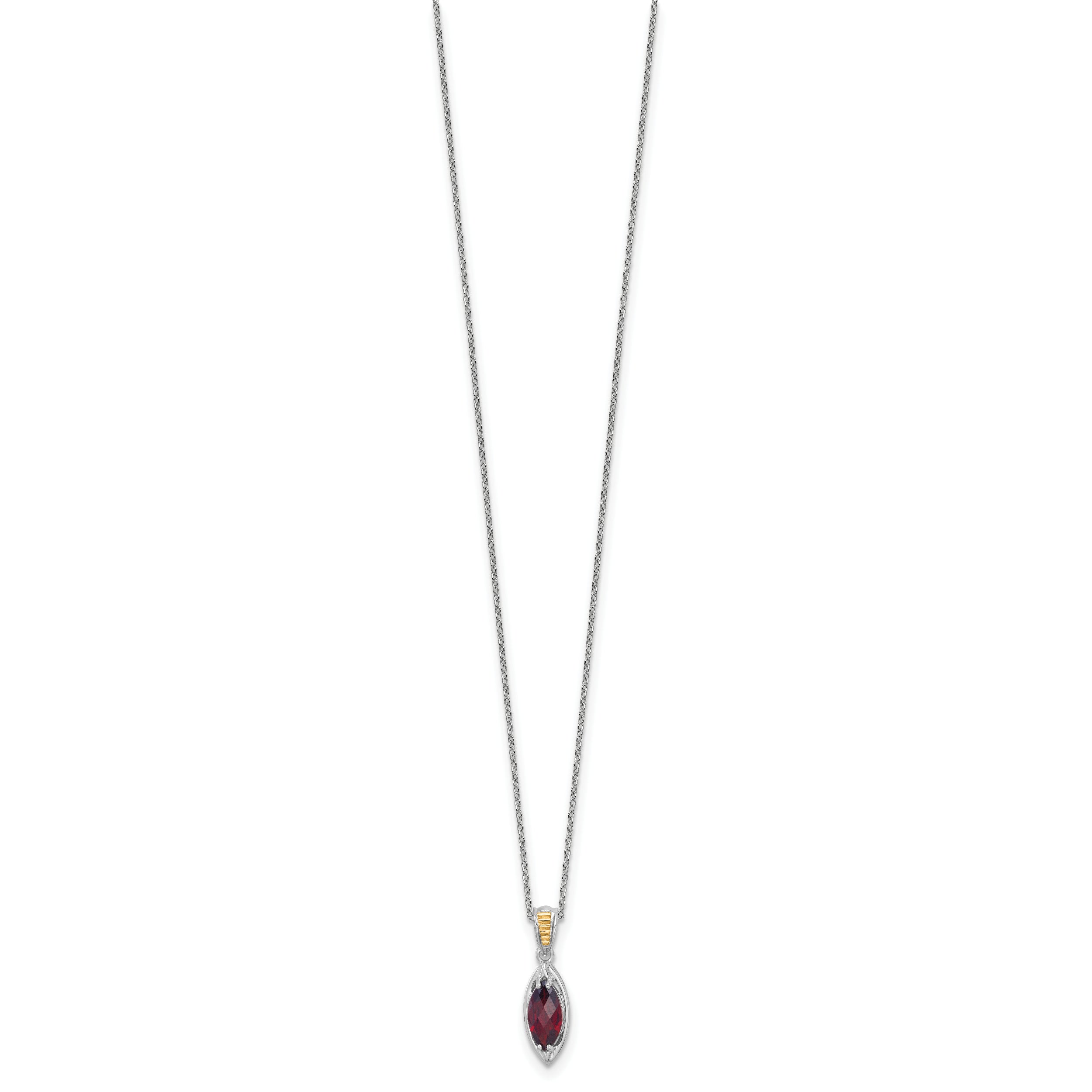 Shey Couture Sterling Silver Rhodium-plated with 14k Accent Marquise Garnet Navette 18 inch with 2 inch Extension Necklace