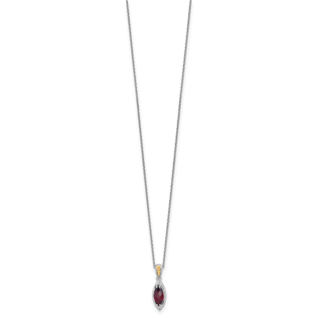 Shey Couture Sterling Silver Rhodium-plated with 14k Accent Marquise Garnet Navette 18 inch with 2 inch Extension Necklace
