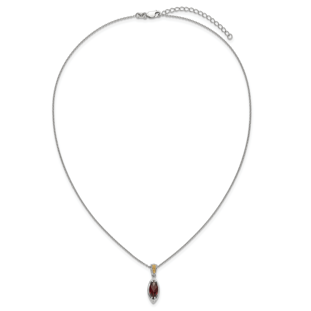 Shey Couture Sterling Silver Rhodium-plated with 14k Accent Marquise Garnet Navette 18 inch with 2 inch Extension Necklace