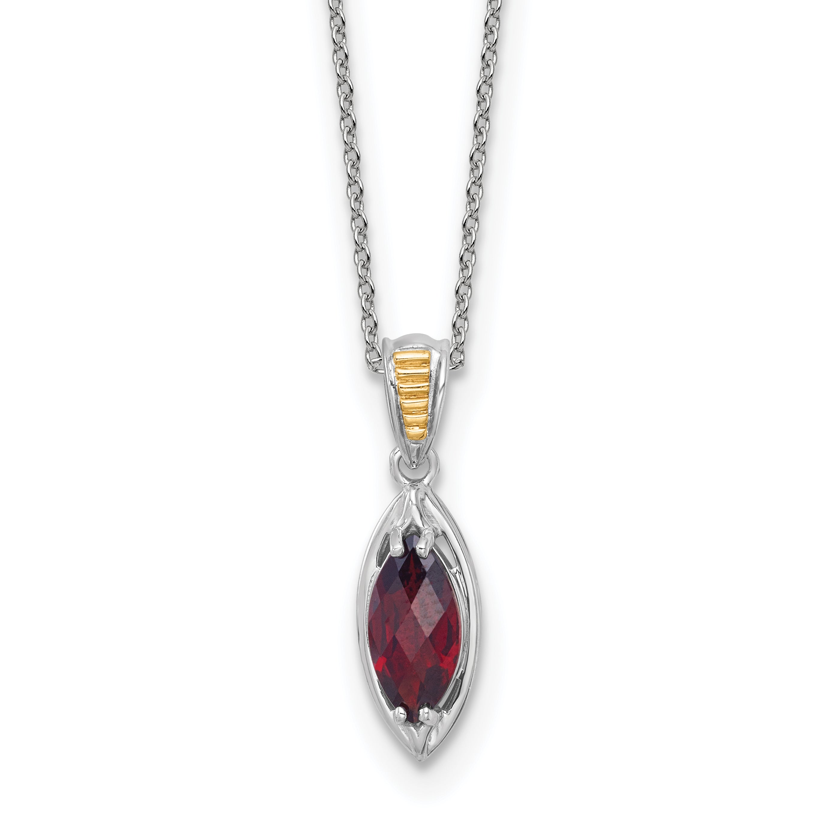 Shey Couture Sterling Silver Rhodium-plated with 14k Accent Marquise Garnet Navette 18 inch with 2 inch Extension Necklace