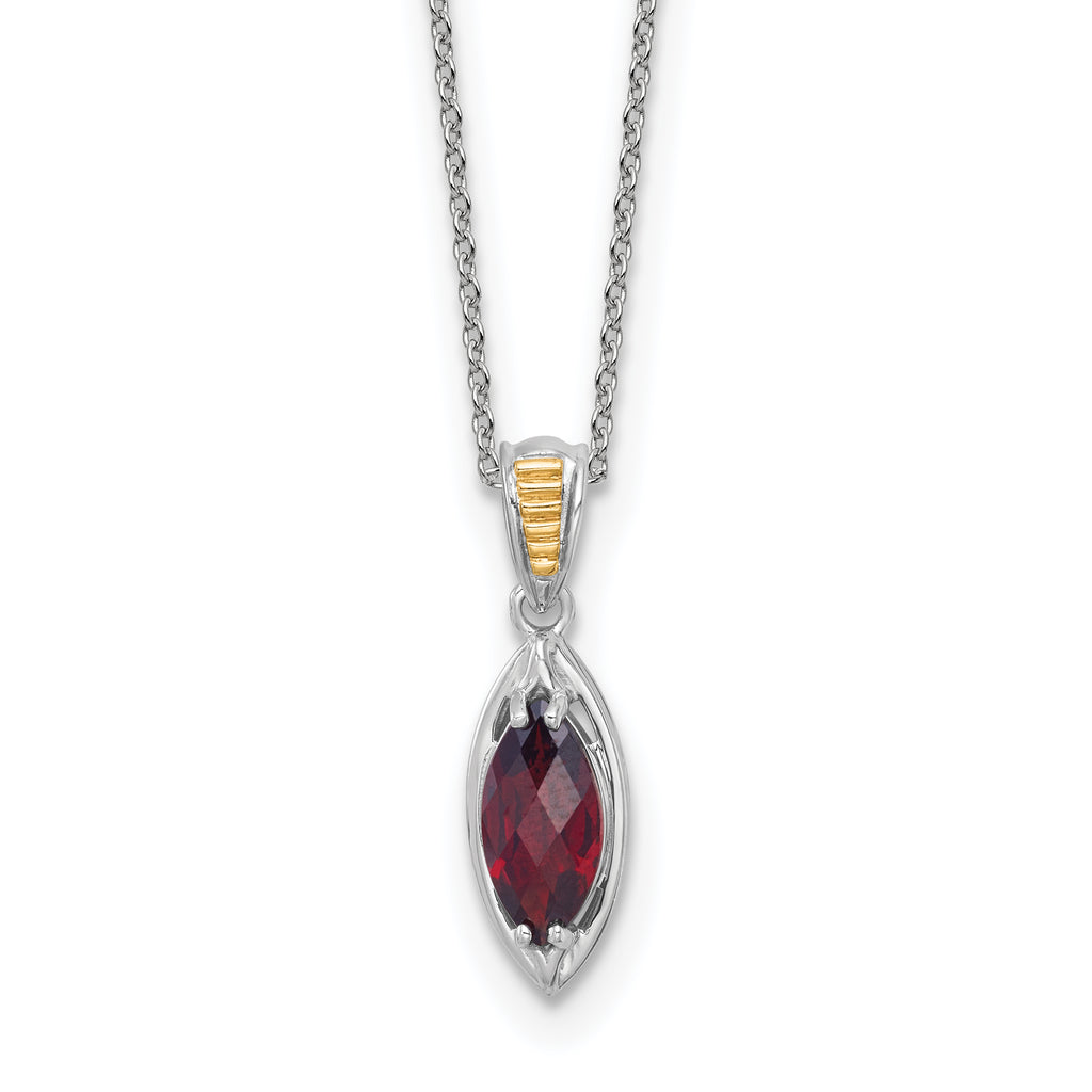 Shey Couture Sterling Silver Rhodium-plated with 14k Accent Marquise Garnet Navette 18 inch with 2 inch Extension Necklace