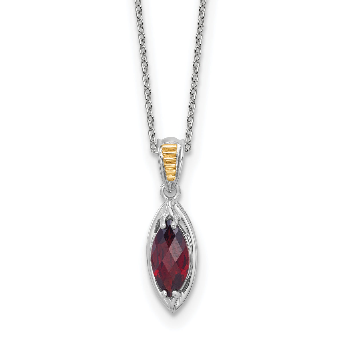 Shey Couture Sterling Silver Rhodium-plated with 14k Accent Marquise Garnet Navette 18 inch with 2 inch Extension Necklace