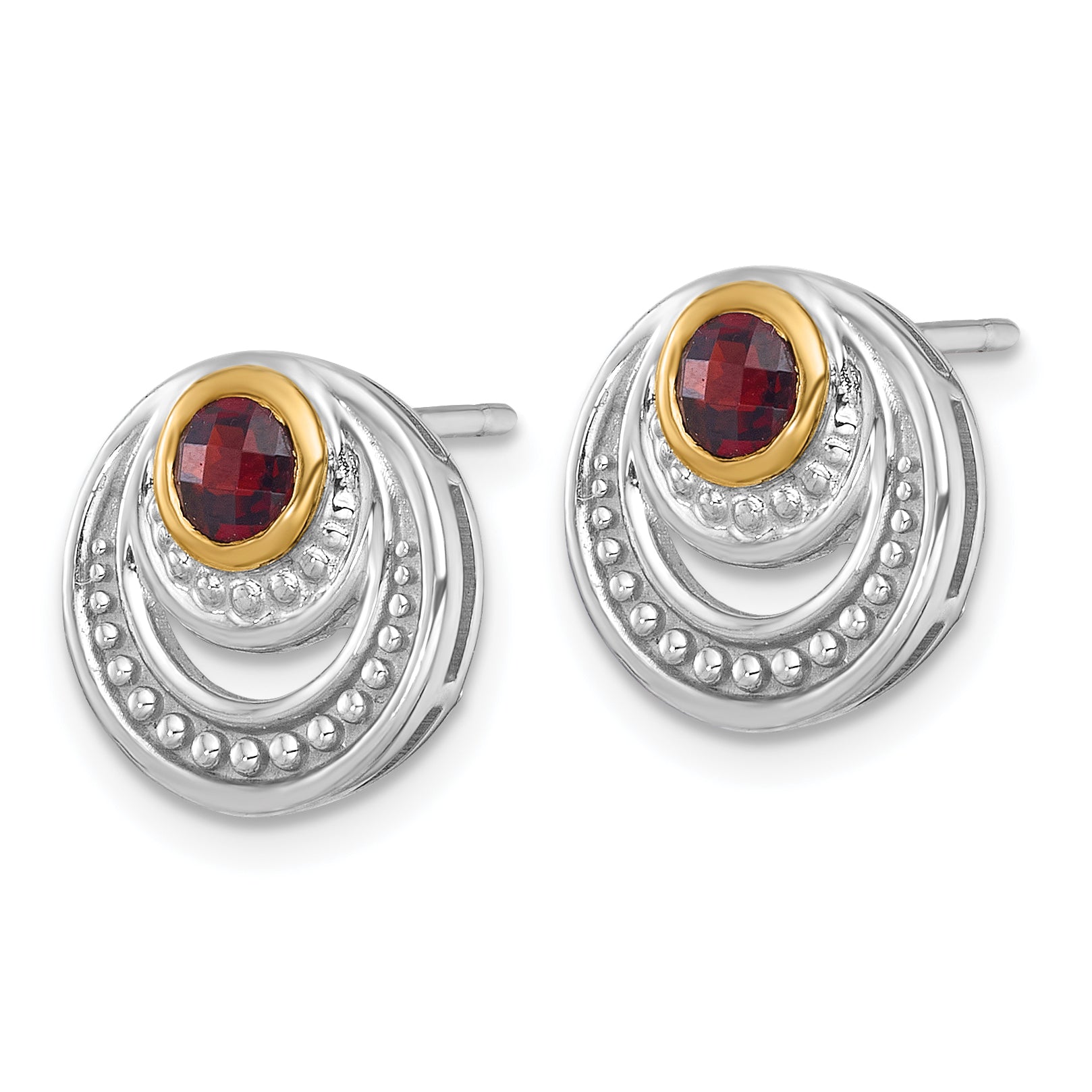 Shey Couture Sterling Silver Rhodium-plated with 14k Accent Round Garnet Swirl Circle Post Earrings