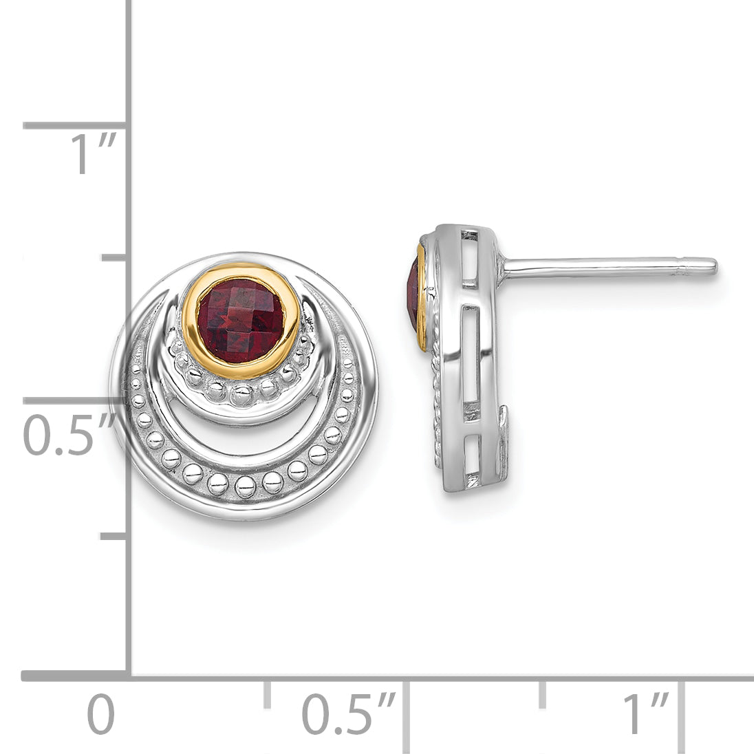 Shey Couture Sterling Silver Rhodium-plated with 14k Accent Round Garnet Swirl Circle Post Earrings