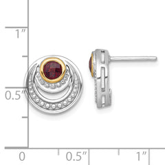 Shey Couture Sterling Silver Rhodium-plated with 14k Accent Round Garnet Swirl Circle Post Earrings