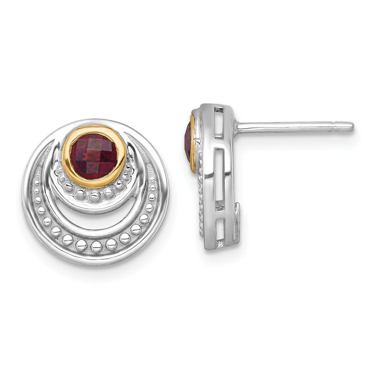 Shey Couture Sterling Silver Rhodium-plated with 14k Accent Round Garnet Swirl Circle Post Earrings