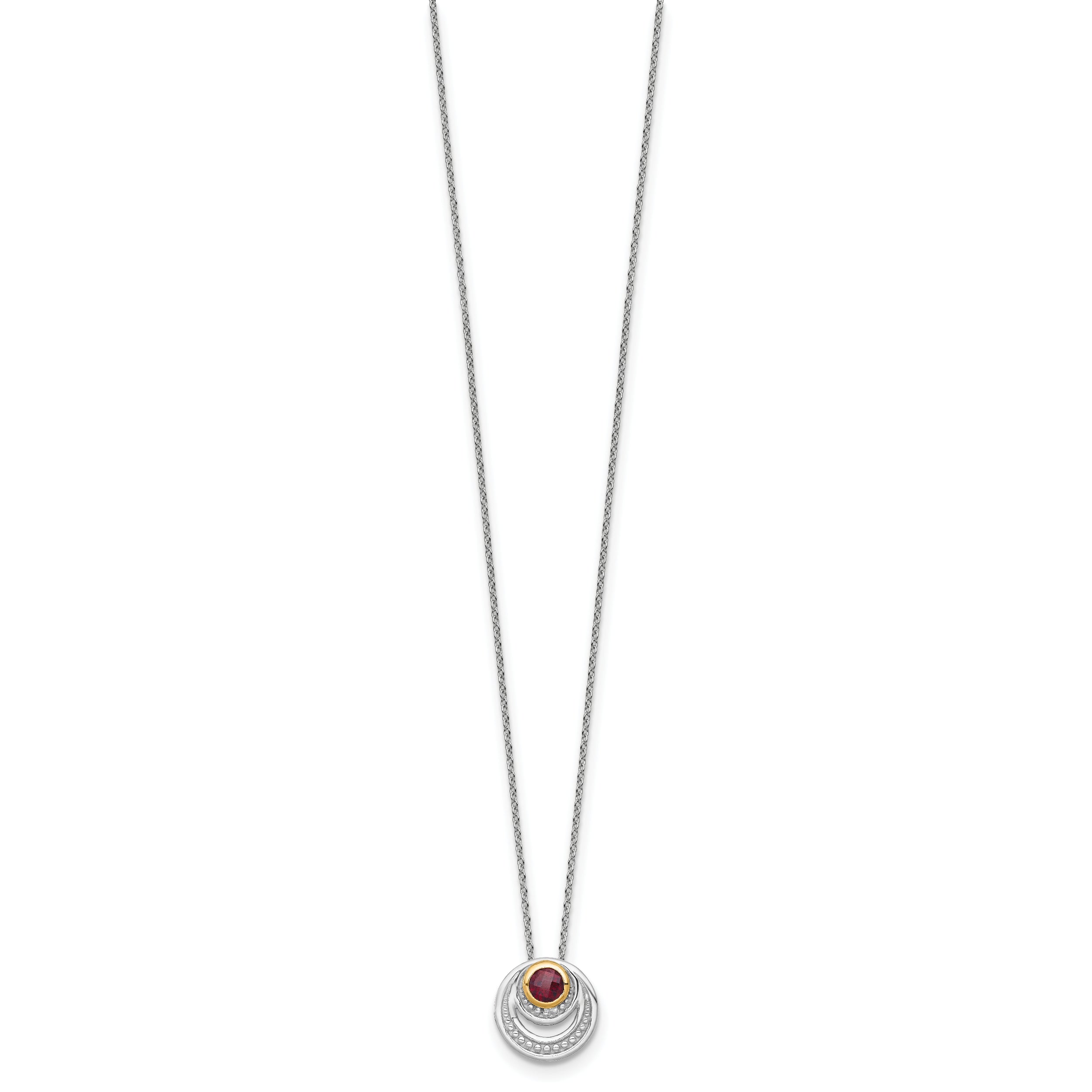 Shey Couture Sterling Silver Rhodium-plated with 14K Accent Round Garnet Swirl Circle 18 inch with 2 inch Extension Necklace