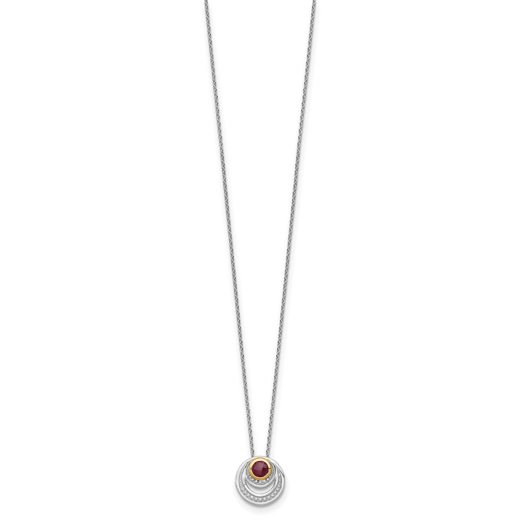 Shey Couture Sterling Silver Rhodium-plated with 14K Accent Round Garnet Swirl Circle 18 inch with 2 inch Extension Necklace