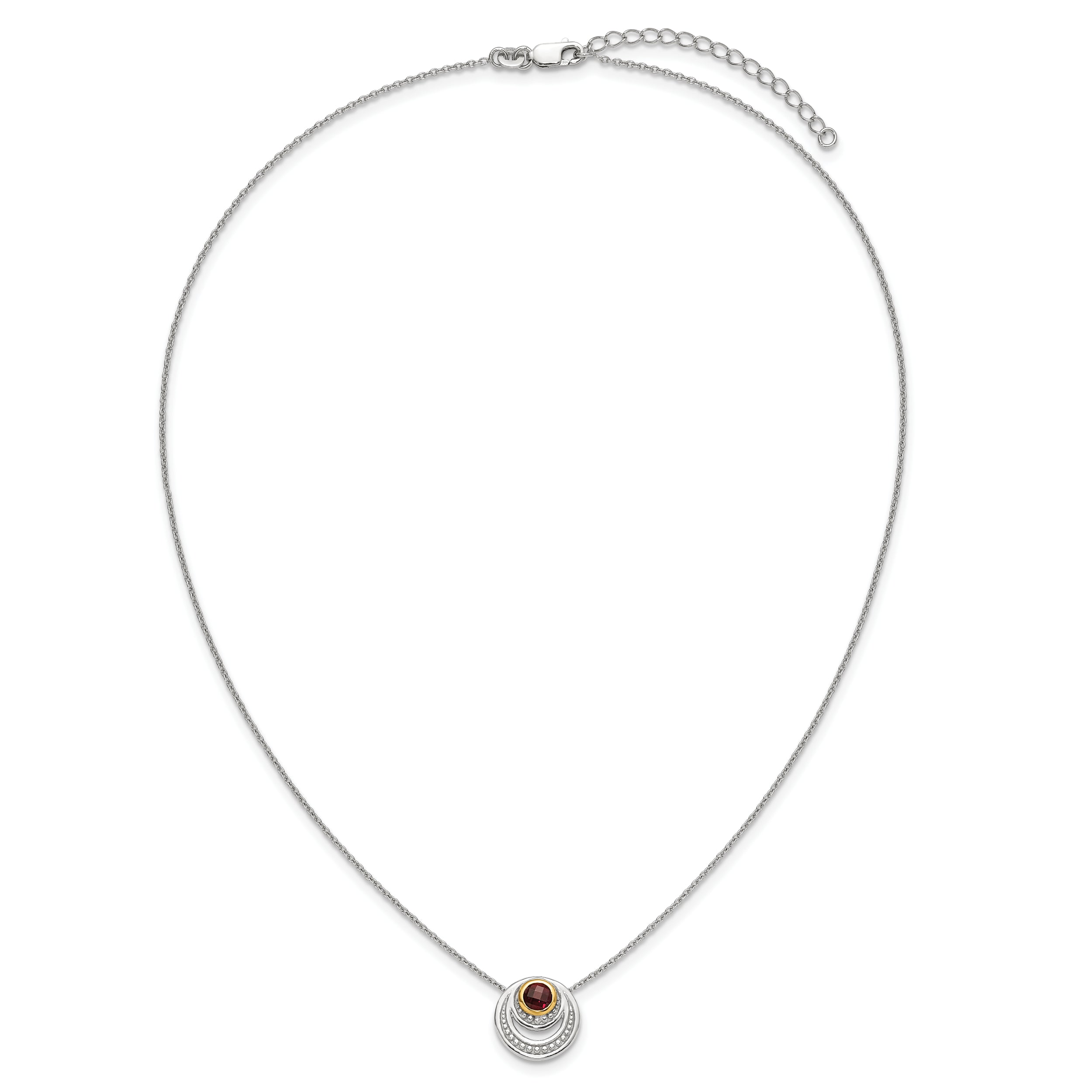 Shey Couture Sterling Silver Rhodium-plated with 14K Accent Round Garnet Swirl Circle 18 inch with 2 inch Extension Necklace